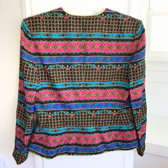 ADRIANNA PAPELL Safe Silk Evening Jacket Blazer Button Front Gold Detail Size 10 - Picture 7 of 16